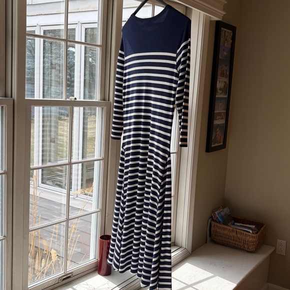 New Ralph Lauren - Large & XL Navy & White Striped Long-Sleeve Fit & Flare Dress - Picture 5 of 5